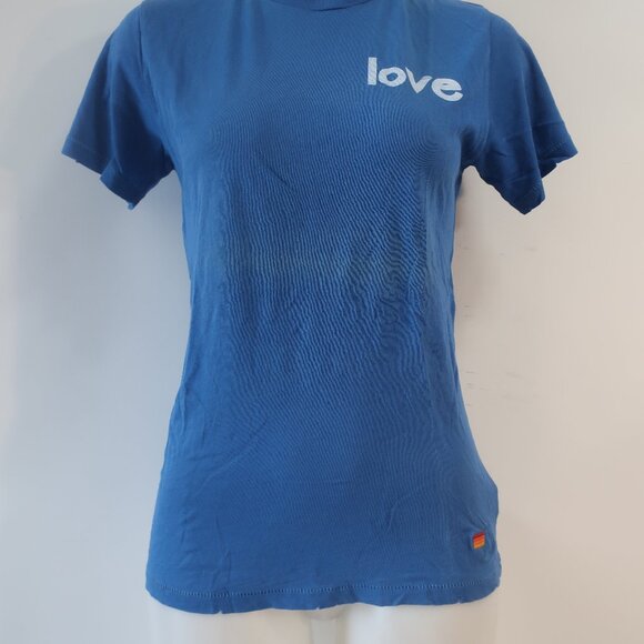 Womens Aviator Nation Blue Organic Cotton Love Graphic T-Shirt Top S - Picture 5 of 9
